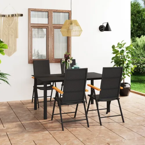 Vrtna garnitura - 5-dijelni vrtni blagovaonski set crno-smeđi - Dužina stola 150 cm 4 Cijena