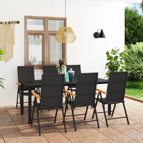 Vrtna garnitura - 7-dijelni vrtni blagovaonski set crno-smeđi - Dužina stola 190 cm 6 Cijena