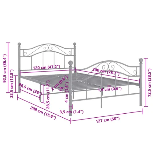 Okvir za krevet sivi metalni 120 x 200 cm - Siva 120 x 200 cm Cijena