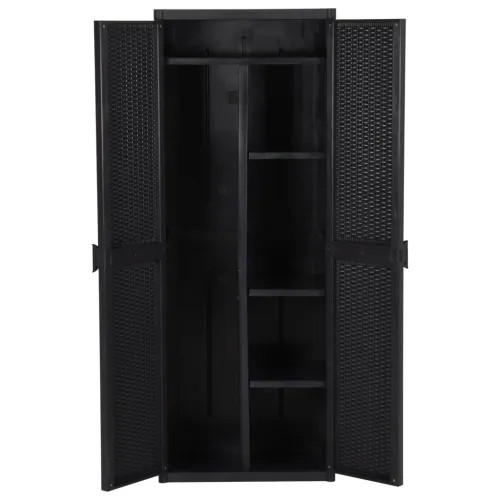 Vrtni ormarić za pohranu crni 65 x 45 x 172 cm PP ratan - Crna 1 1 držač za metle i 4 police 1 Cijena