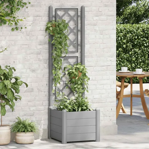 Vrtna sadilica s rešetkom 43 x 43 x 142 cm PP siva boja kamena - Siva 43 x 43 x 142 cm Cijena
