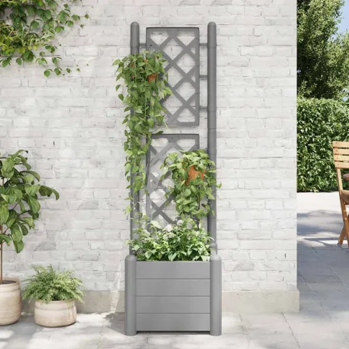 Vrtna sadilica s rešetkom 43 x 43 x 142 cm PP siva boja kamena - Siva 43 x 43 x 142 cm Cijena