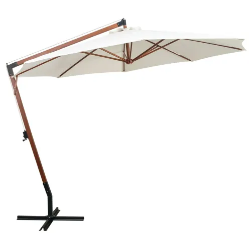 Viseći Suncobran 350 cm s Drvenom Šipkom Bijeli - Bijela 3.5 x 2.9 m 1 Cijena