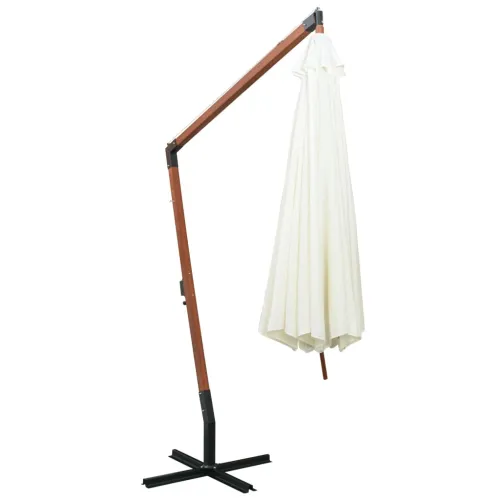 Viseći Suncobran 350 cm s Drvenom Šipkom Bijeli - Bijela 3.5 x 2.9 m 1 Cijena
