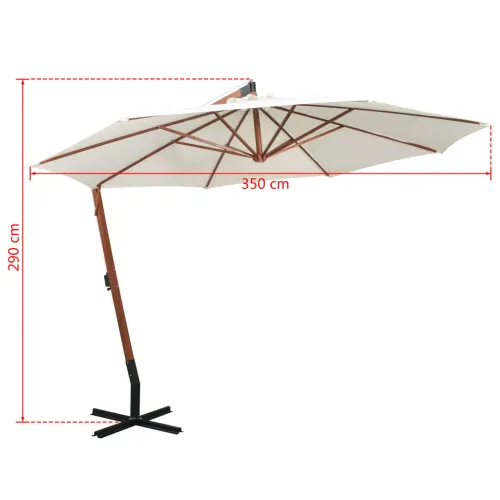 Viseći Suncobran 350 cm s Drvenom Šipkom Bijeli - Bijela 3.5 x 2.9 m 1 Cijena