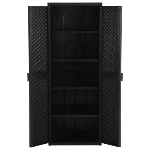 Vrtni ormarić za pohranu crni 65 x 45 x 172 cm PP ratan - Crna 1 4 police 1 Cijena