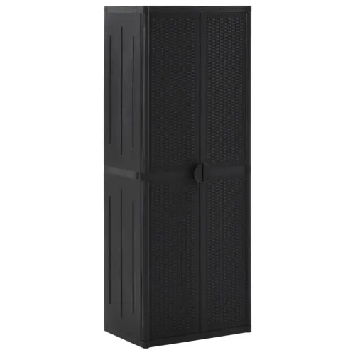 Vrtni ormarić za pohranu crni 65 x 45 x 172 cm PP ratan - Crna 1 4 police 1 Cijena