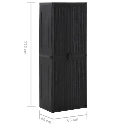 Vrtni ormarić za pohranu crni 65 x 45 x 172 cm PP ratan - Crna 1 4 police 1 Cijena