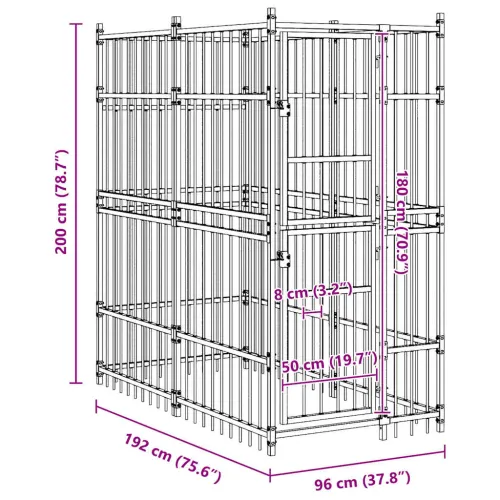 Vanjski kavez za pse čelični 1,84 m² - 96 x 192 x 200 cm Bez krova Cijena