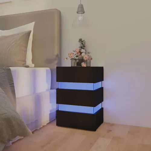 LED noćni ormarić crni 45 x 35 x 67 od konstruiranog drva - Crna 1 Cijena