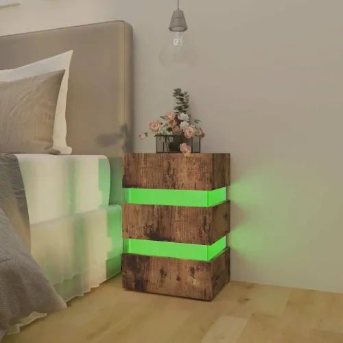 LED noćni ormarić boja hrasta 45 x 35 x 67 cm konstruirano drvo - Dimljeni hrast 1 Cijena