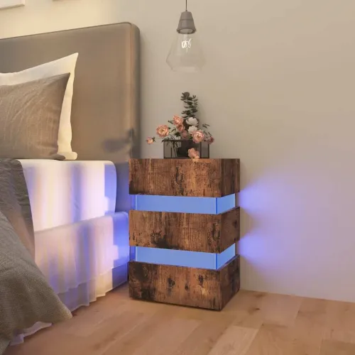 LED noćni ormarić boja hrasta 45 x 35 x 67 cm konstruirano drvo - Dimljeni hrast 1 Cijena