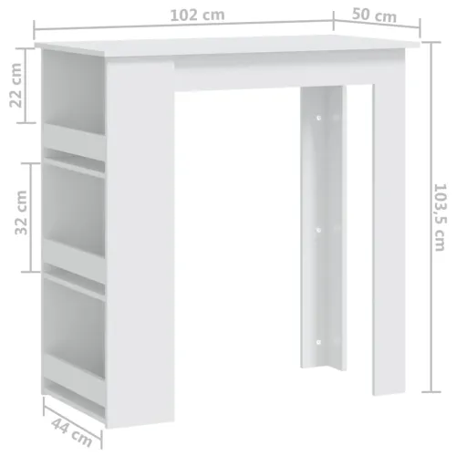 Barski stol sa stalkom za pohranu bijeli 102x50x103,5 cm drveni - Bijela Cijena