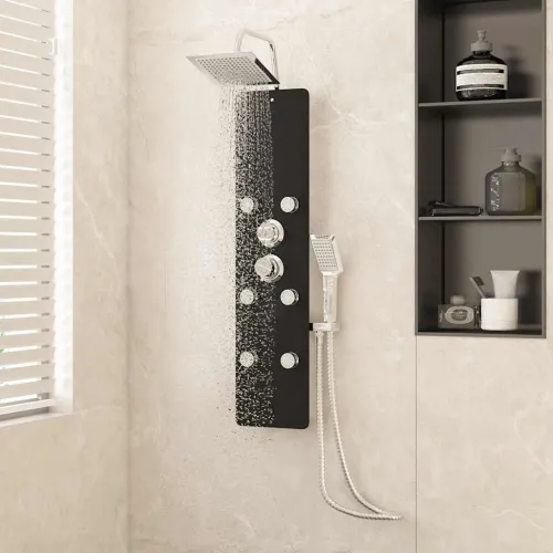Tuš panel od stakla 25 x 47,5 x 130 cm crni - Crna Cijena