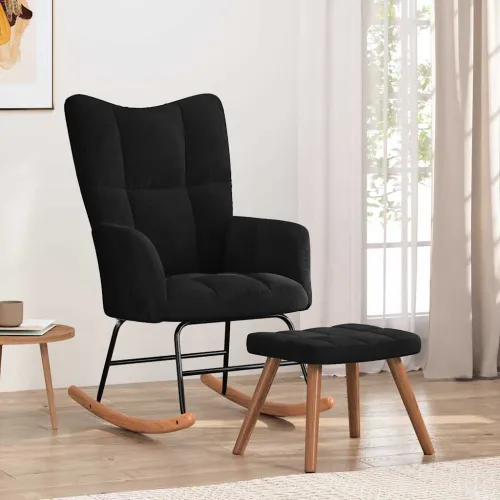Stolica za ljuljanje s osloncem za noge crna baršunasta - Crna Sa naslonom za noge Cijena