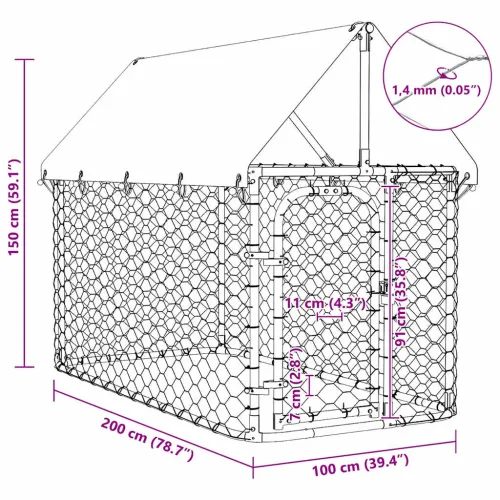 Vanjski kavez za pse s krovom 200 x 100 x 150 cm - 200 x 100 x 150 cm Cijena