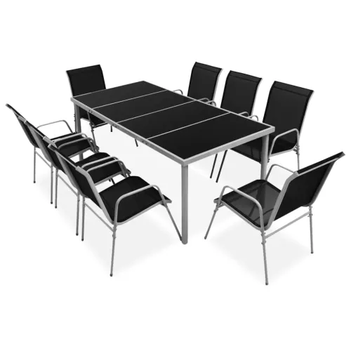 Vrtna garnitura - 9-dijelni vrtni blagovaonski set čelični crni - 190 x 90 x 74 cm 8 Cijena
