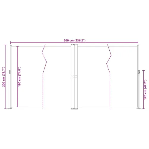 Uvlačiva bočna tenda crna 200 x 600 cm - Crna 200 x 600 cm Cijena