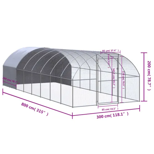 Vanjski kokošinjac 3 x 8 x 2 m od pocinčanog čelika - 3 x 8 x 2 m S krovom Cijena