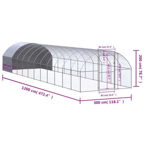 Vanjski kokošinjac 3 x 12 x 2 m od pocinčanog čelika - 3 x 12 x 2 m S krovom Cijena