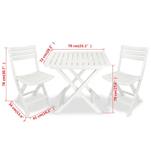 3-dijelni sklopivi bistro set plastični bijeli - Bijela Cijena