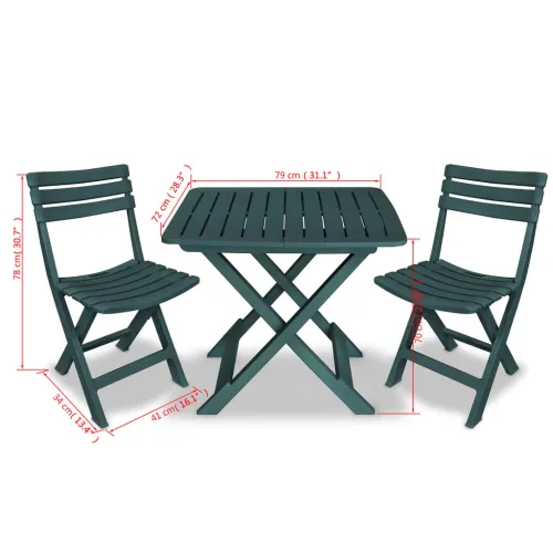 3-dijelni sklopivi bistro set plastični zeleni - Zelena Cijena
