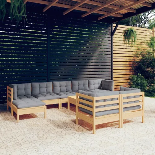 10-dijelna vrtna garnitura od borovine sa sivim jastucima - Smeđa i siva 1 Cijena