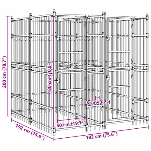 Vanjski kavez za pse čelični 3,69 m² - 192 x 192 x 200 cm Bez krova Cijena