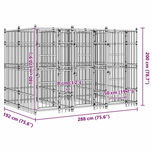 Vanjski kavez za pse čelični 7,37 m² - 384 x 192 x 200 cm Bez krova Cijena