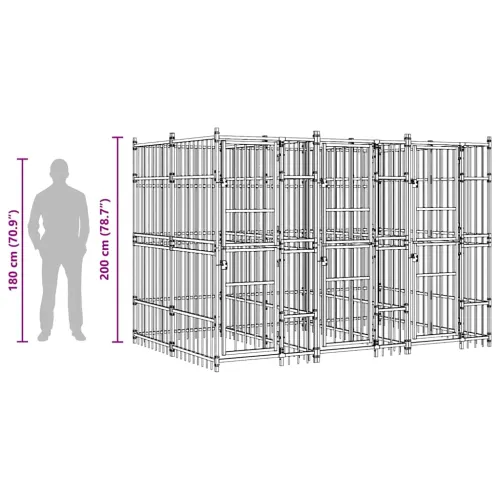 Vanjski kavez za pse čelični 7,37 m² - 384 x 192 x 200 cm Bez krova Cijena