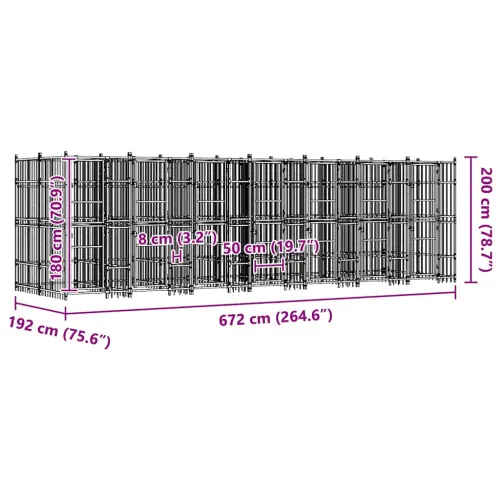 Vanjski kavez za pse čelični 12,9 m² - 672 x 192 x 200 cm Bez krova Cijena