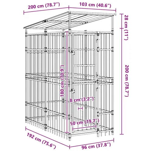 Vanjski kavez za pse s krovom čelični 1,84 m² - 96 x 192 x 200 cm S krovom Cijena