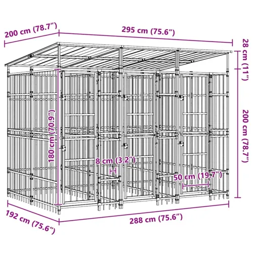 Vanjski kavez za pse s krovom čelični 5,53 m² - 288 x 192 x 200 cm S krovom Cijena