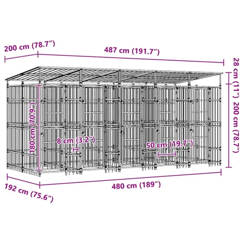 Vanjski kavez za pse s krovom čelični 9,22 m² - 480 x 192 x 200 cm 1 S krovom Cijena