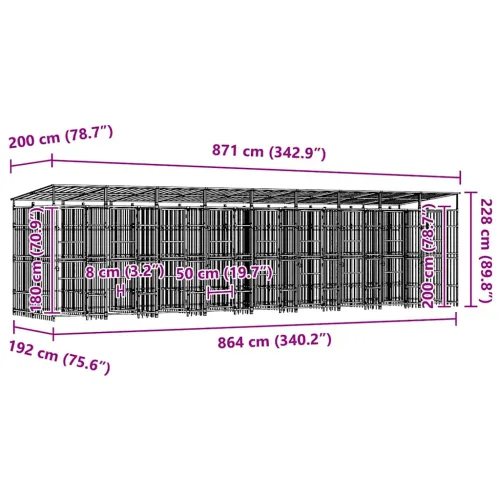 Vanjski kavez za pse s krovom čelični 16,59 m² - 864 x 192 x 200 cm S krovom Cijena