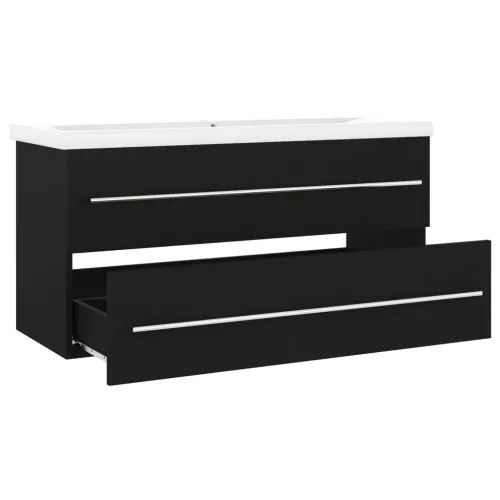 Ormarić s ugrađenim Lavabo - Umivaonikom crni konstruirano drvo - Crna 100 x 38.5 x 48 cm bez slavine Cijena