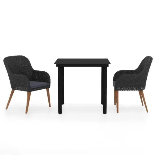 Vrtna garnitura - 3-dijelni vrtni blagovaonski set s jastucima crni - Crna Dužina stola 80 cm 2 Cijena
