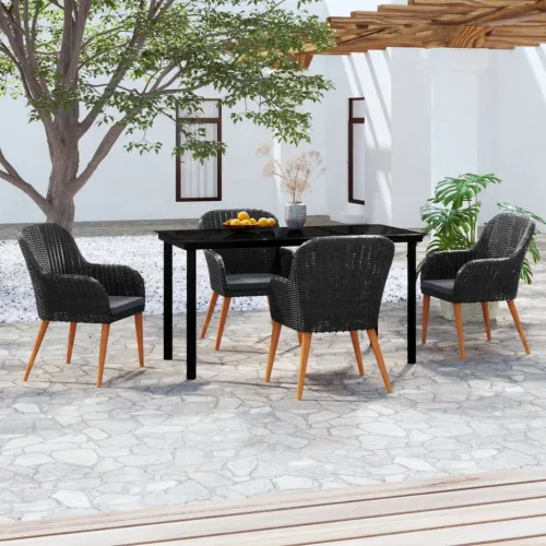 Vrtna garnitura - 5-dijelni vrtni blagovaonski set s jastucima crni - Crna Dužina stola 140 cm 4 Cijena