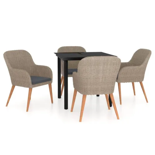 Vrtna garnitura - 5-dijelni vrtni blagovaonski set s jastucima smeđi - Smeđa Dužina stola 80 cm 4 Cijena