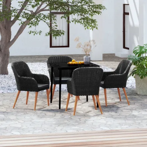 Vrtna garnitura - 5-dijelni vrtni blagovaonski set s jastucima crni - Crna Dužina stola 80 cm 4 Cijena