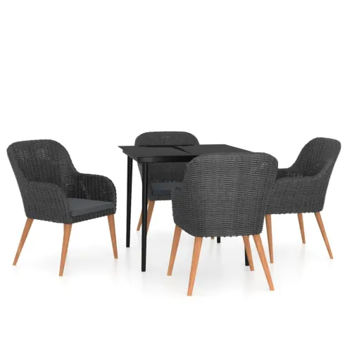 Vrtna garnitura - 5-dijelni vrtni blagovaonski set s jastucima crni - Crna Dužina stola 80 cm 4 Cijena
