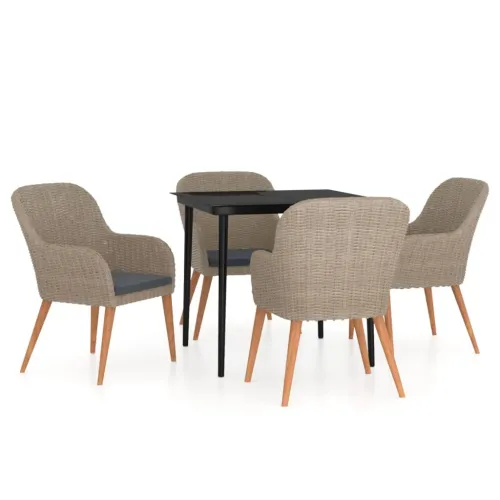 Vrtna garnitura - 5-dijelni vrtni blagovaonski set s jastucima smeđi - Smeđa Dužina stola 80 cm 4 Cijena