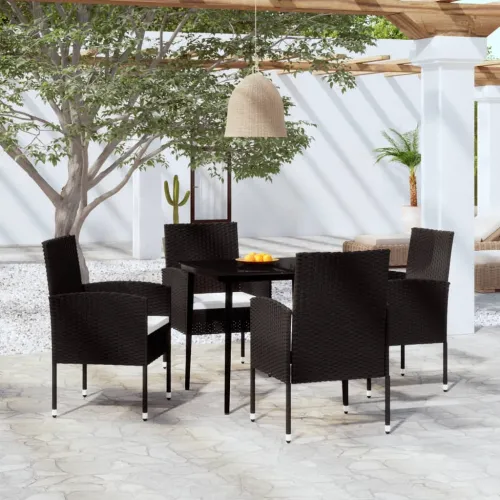 Vrtna garnitura - 5-dijelni vrtni blagovaonski set crni - Crno-bijelo Dužina stola 80 cm 4 Cijena