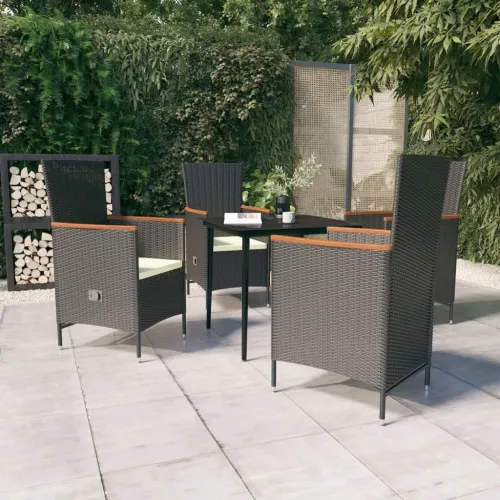 Vrtna garnitura - 5-dijelni vrtni blagovaonski set s jastucima crni - Crna i smeđa Dužina stola 80 cm 4 Cijena