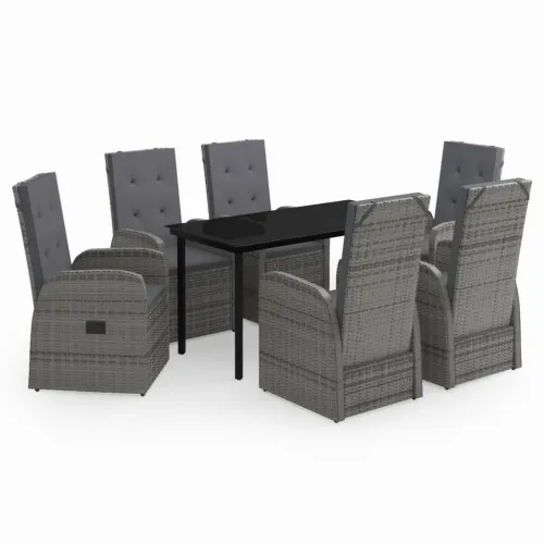 Vrtna garnitura - 7-dijelni vrtni blagovaonski set s jastucima sivi - Siva Dužina stola 140 cm 6 Cijena