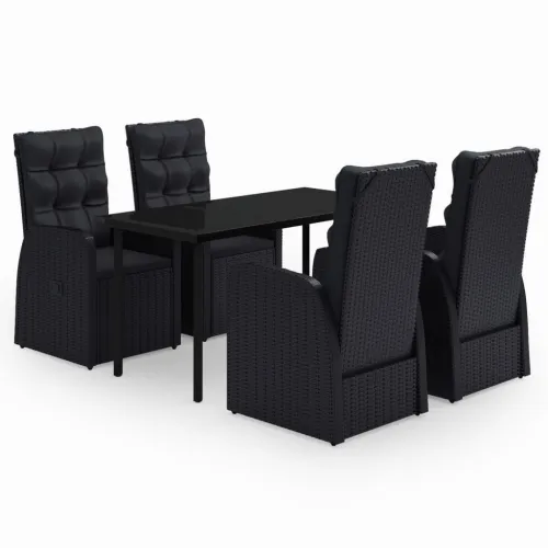 Vrtna garnitura - 5-dijelni vrtni blagovaonski set s jastucima crni - Crna Dužina stola 140 cm 4 Cijena