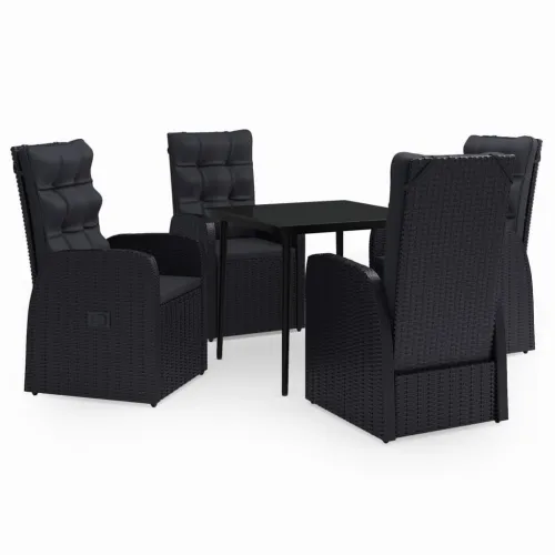 Vrtna garnitura - 5-dijelni vrtni blagovaonski set s jastucima crni - Crna Dužina stola 80 cm 4 Cijena