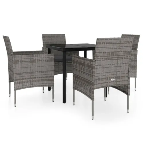 Vrtna garnitura - 5-dijelni vrtni blagovaonski set s jastucima sivo-crni - Siva i crna Dužina stola 80 cm 4 Cijena