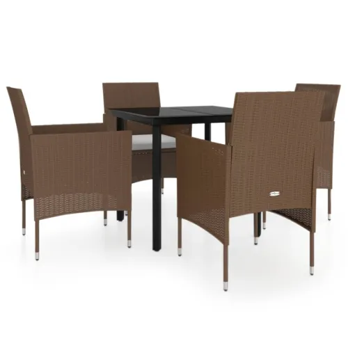 Vrtna garnitura - 5-dijelni vrtni blagovaonski set s jastucima smeđe-crni - Smeđa i crna Dužina stola 80 cm 4 Cijena