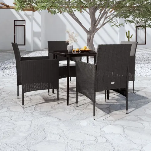 Vrtna garnitura - 5-dijelni vrtni blagovaonski set s jastucima crni - Crna Dužina stola 80 cm 4 Cijena